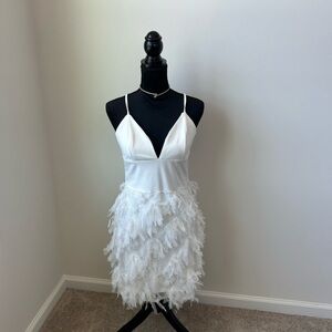 White Feather Tiered Mini Dress